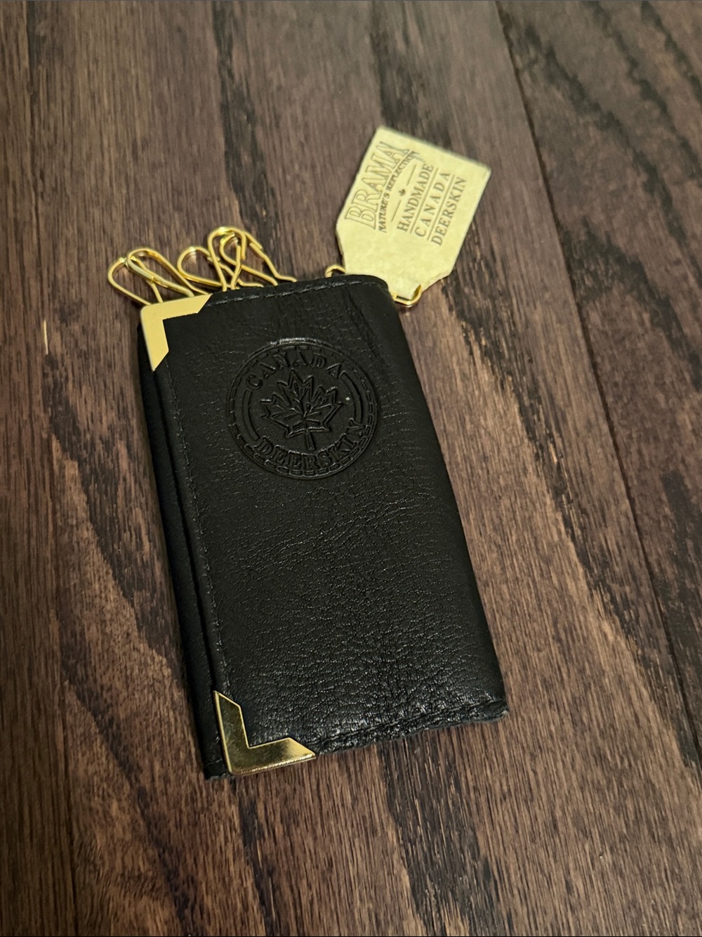 Genuine Leather Key Holder with Gold Accents from Canada